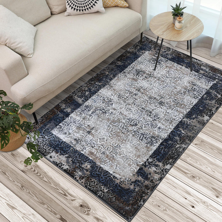 Grey Black Vintage Turkish Rug 5X8 ft