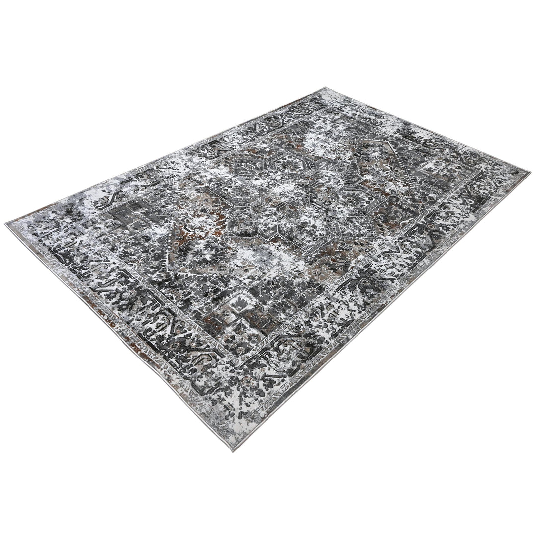Grey Black Floral Turkish Rug 5X8 ft