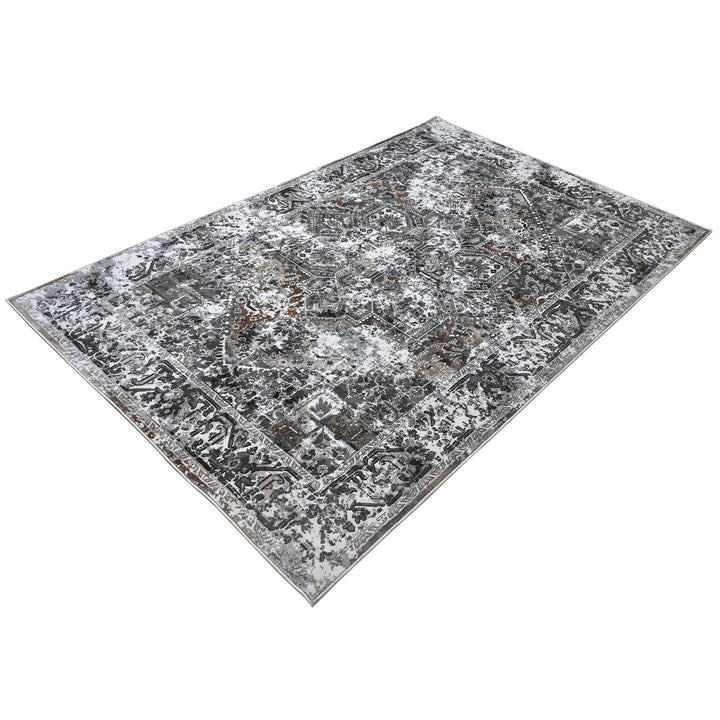 Grey Black Floral Turkish Rug 5X8 ft
