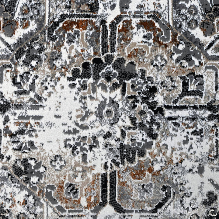 Grey Black Floral Turkish Rug 5X8 ft