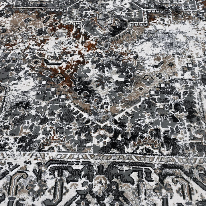 Grey Black Floral Turkish Rug 5X8 ft