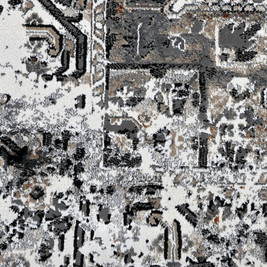 Grey Black Floral Turkish Rug 5X8 ft