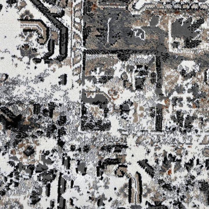 Grey Black Floral Turkish Rug 5X8 ft