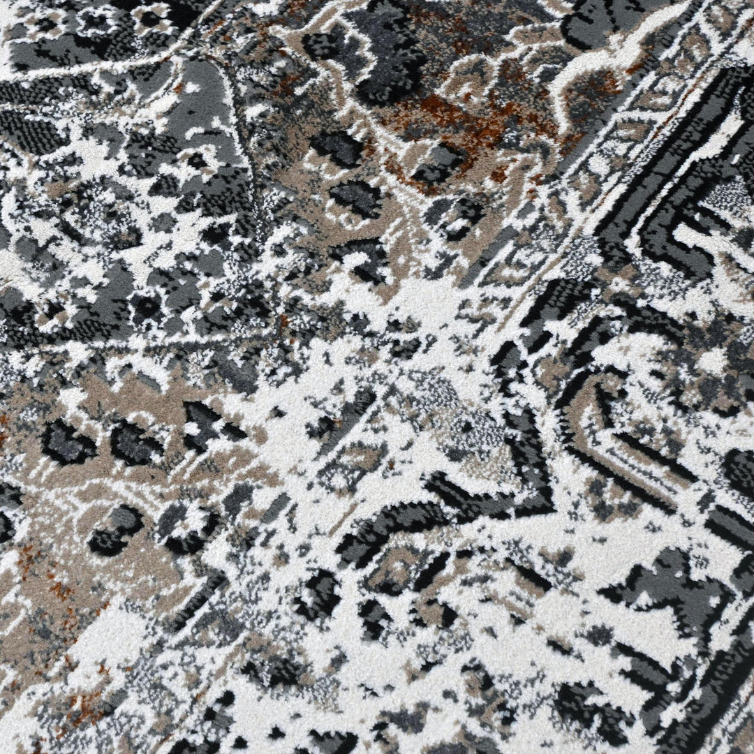 Grey Black Floral Turkish Rug 5X8 ft