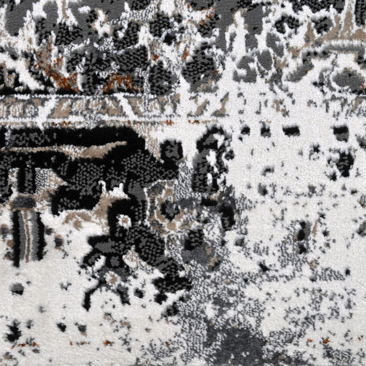 Grey Black Floral Turkish Rug 5X8 ft