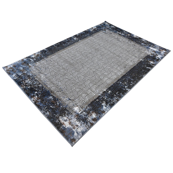 Grey Black Geometric Turkish Rug 5X8 ft