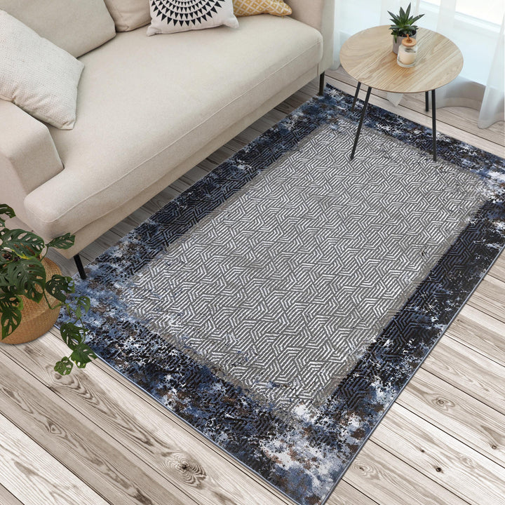 Grey Black Geometric Turkish Rug 5X8 ft