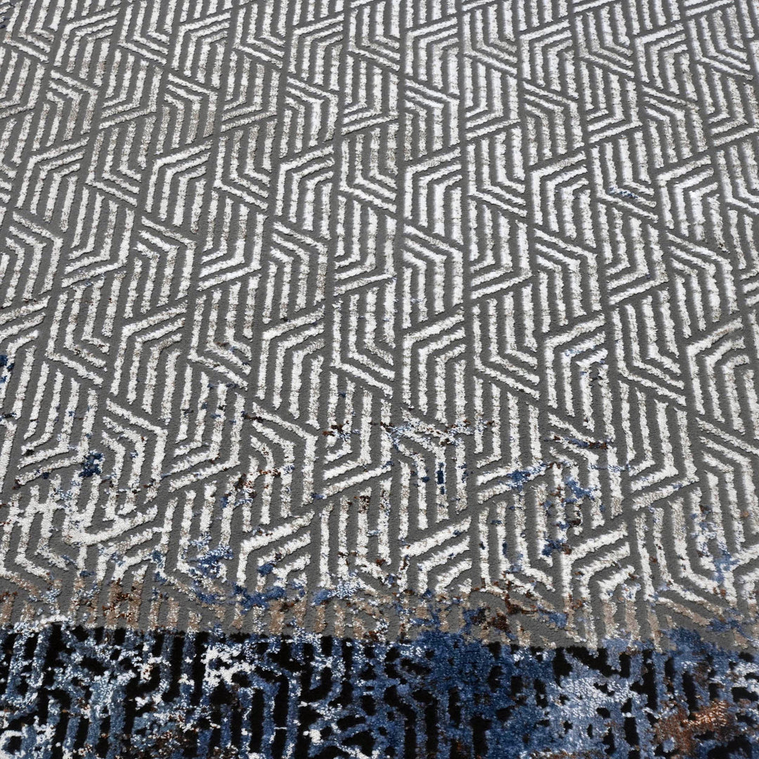 Grey Black Geometric Turkish Rug 5X8 ft