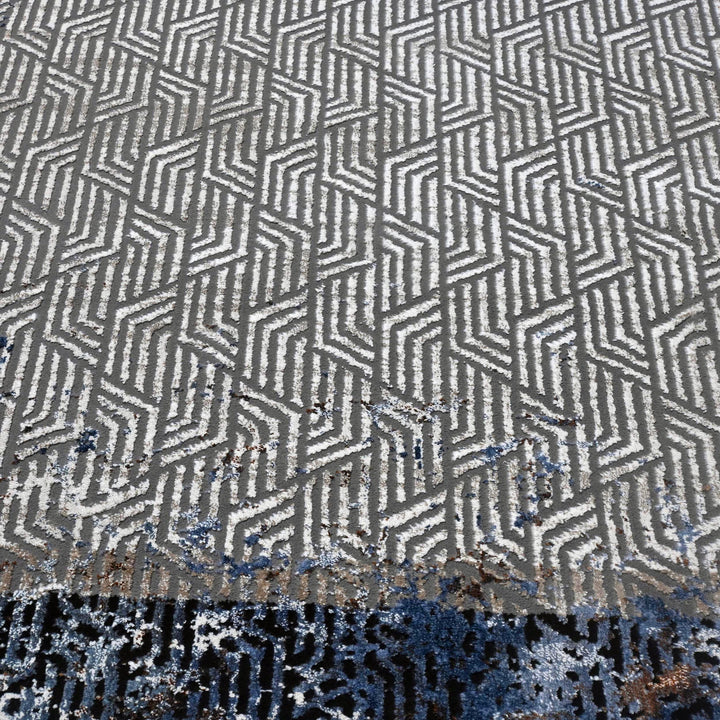 Grey Black Geometric Turkish Rug 5X8 ft