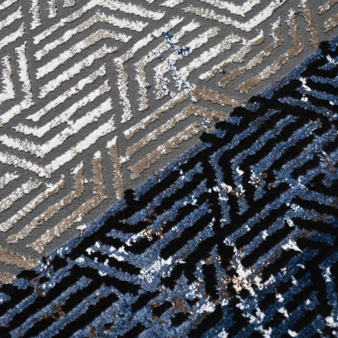 Grey Black Geometric Turkish Rug 5X8 ft