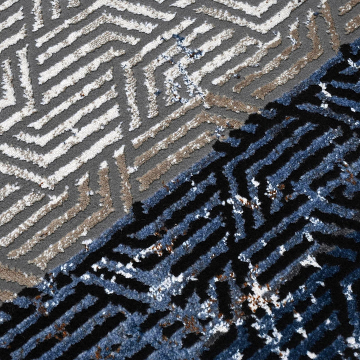 Grey Black Geometric Turkish Rug 5X8 ft