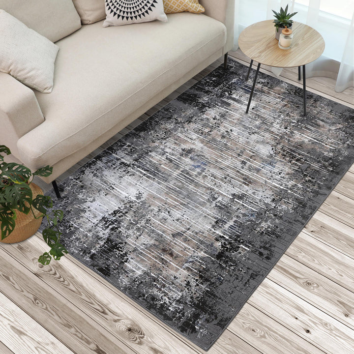 Grey Black Abstract Turkish Rug 5X8 ft