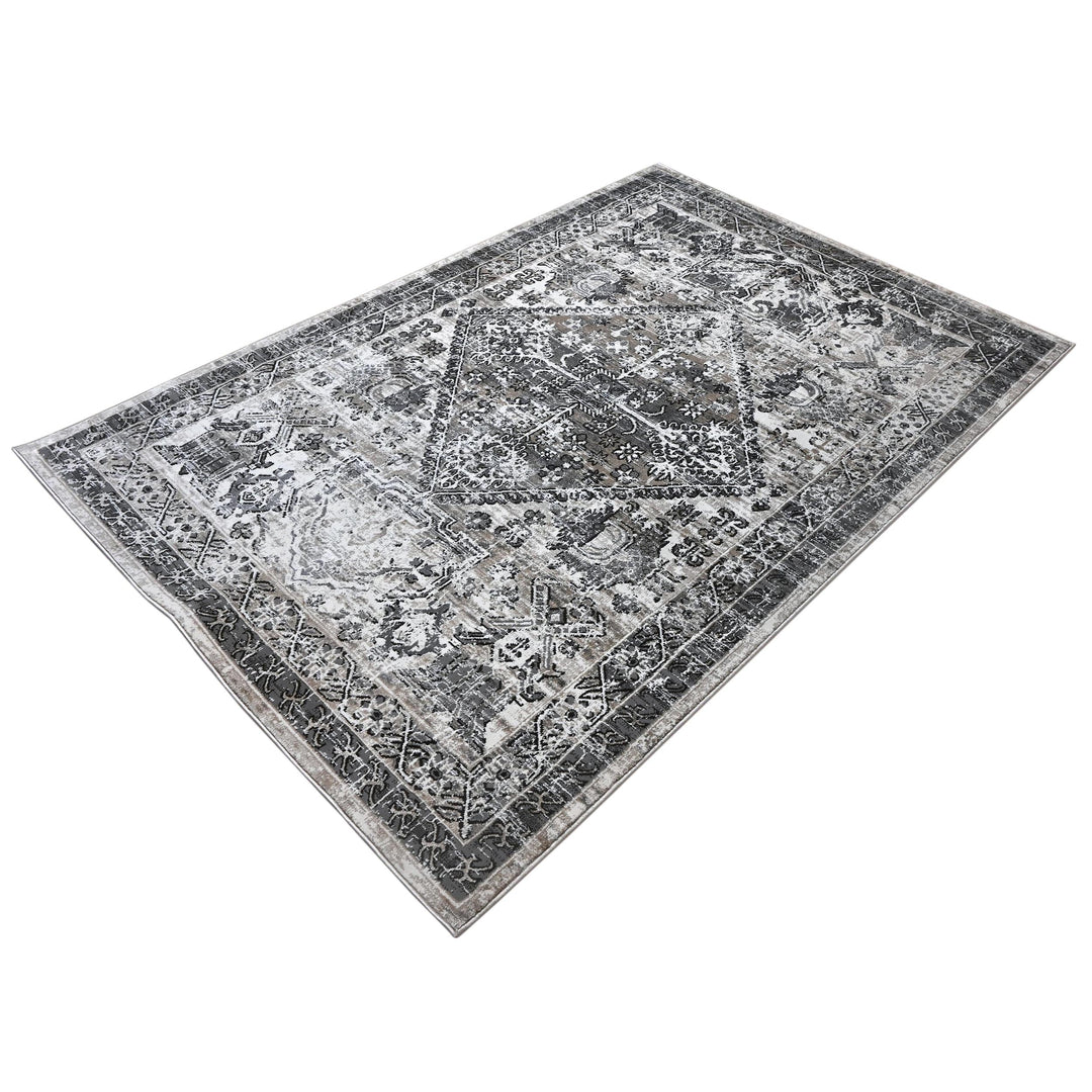 Grey Black Vintage Turkish Rug 5X8 ft