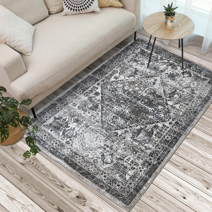 Grey Black Vintage Turkish Rug 5X8 ft