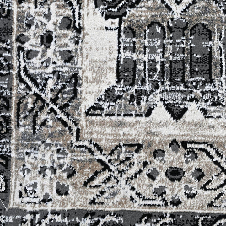 Grey Black Vintage Turkish Rug 5X8 ft