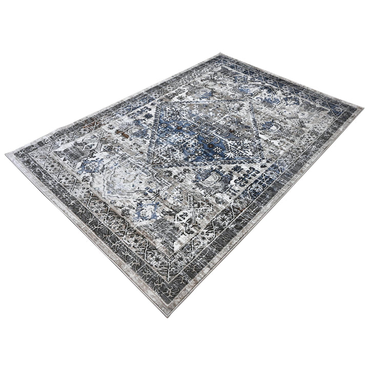 Grey Blue Vintage Turkish Rug 5X8 ft