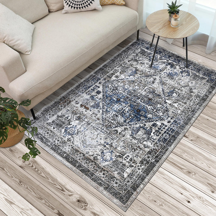 Grey Blue Vintage Turkish Rug 5X8 ft