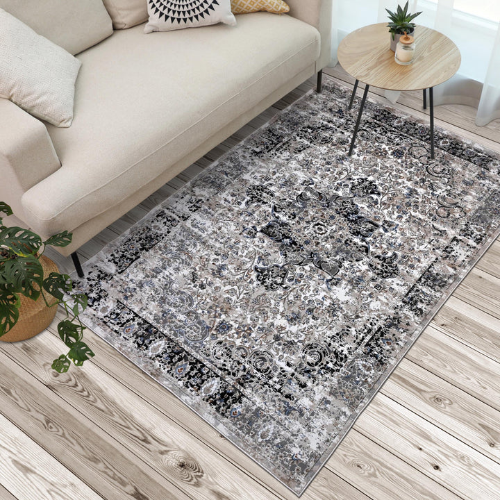 Grey Black Vintage Turkish Rug 5X8 ft