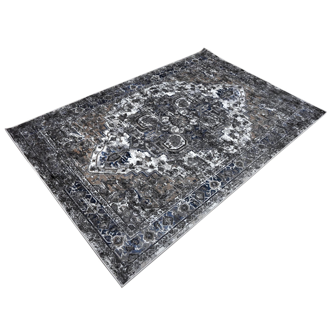 Grey Black Vintage Turkish Rug 5X8 ft