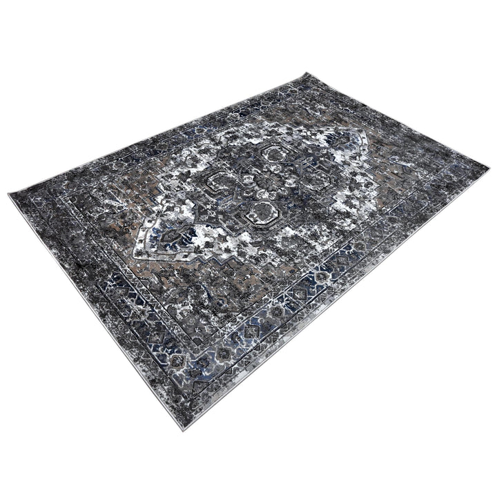 Grey Black Vintage Turkish Rug 5X8 ft