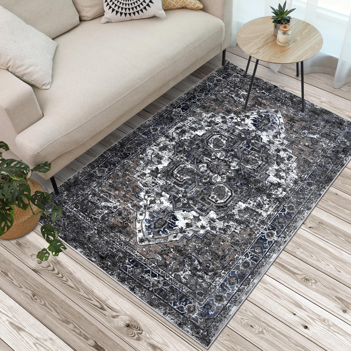 Grey Black Vintage Turkish Rug 5X8 ft