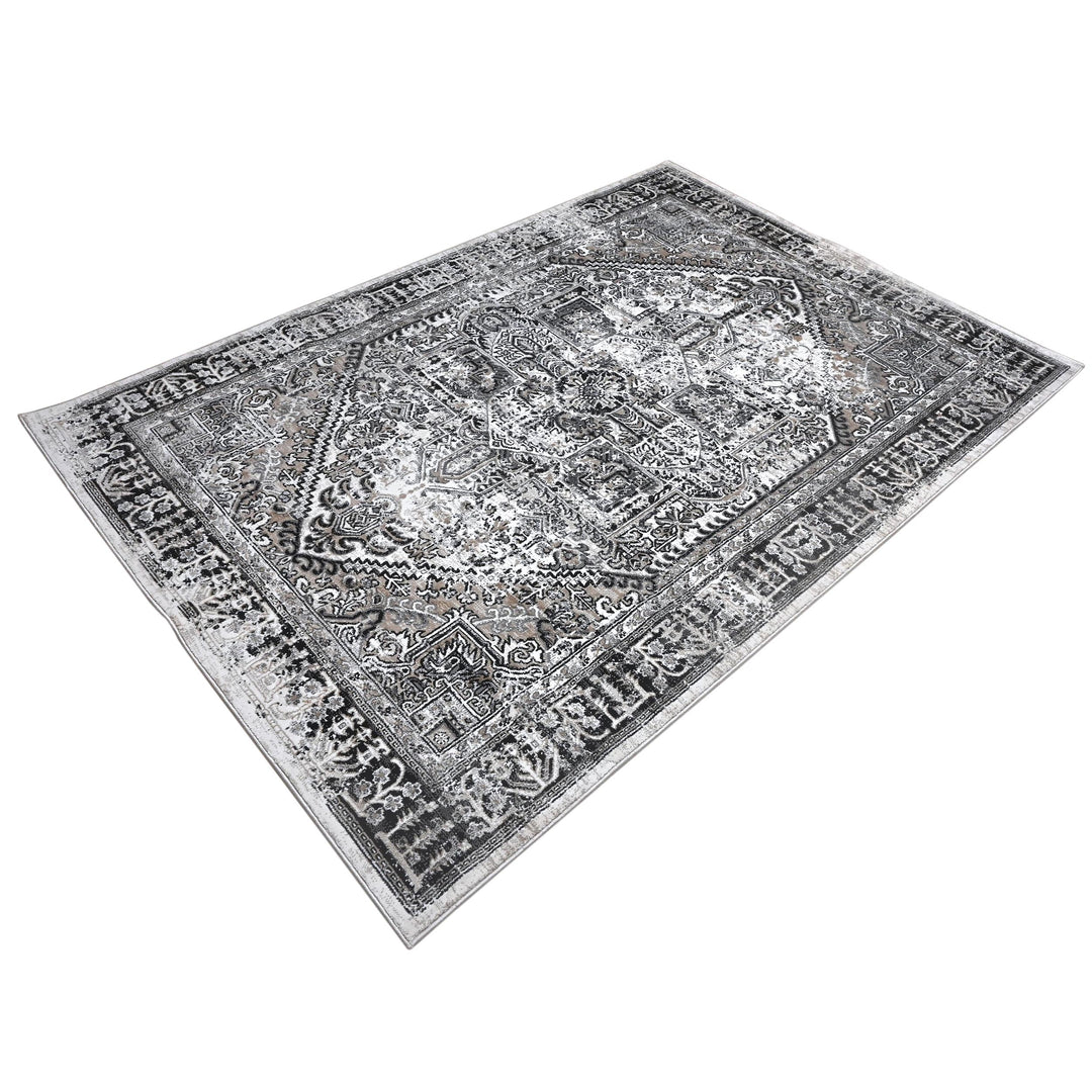 Grey Black Geometric Turkish Rug 5X8 ft