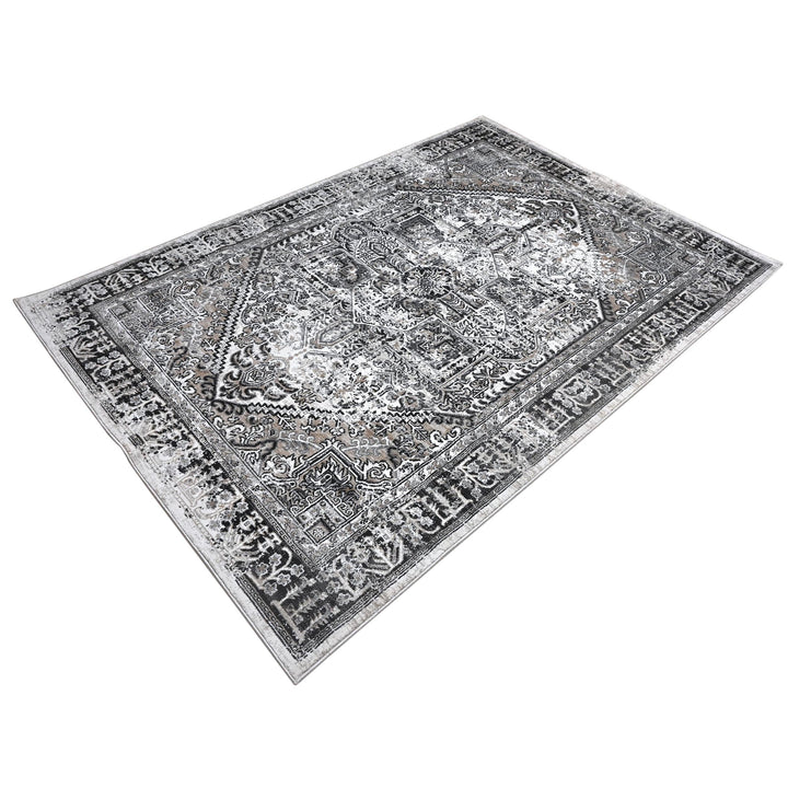 Grey Black Geometric Turkish Rug 5X8 ft