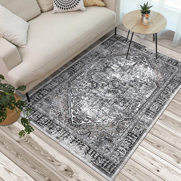 Grey Black Geometric Turkish Rug 5X8 ft