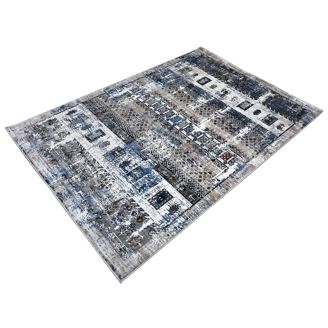 Grey Black Geometric Turkish Rug 5X8 ft