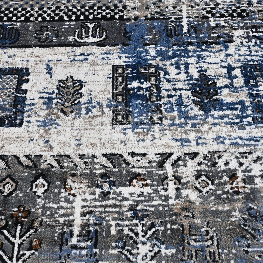 Grey Black Geometric Turkish Rug 5X8 ft