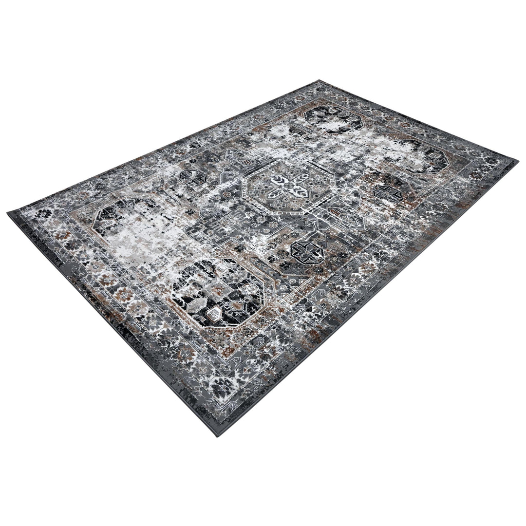 Grey Black Vintage Turkish Rug 5X8 ft