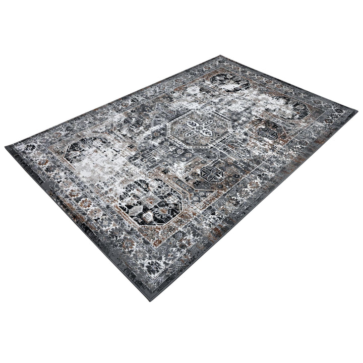 Grey Black Vintage Turkish Rug 5X8 ft