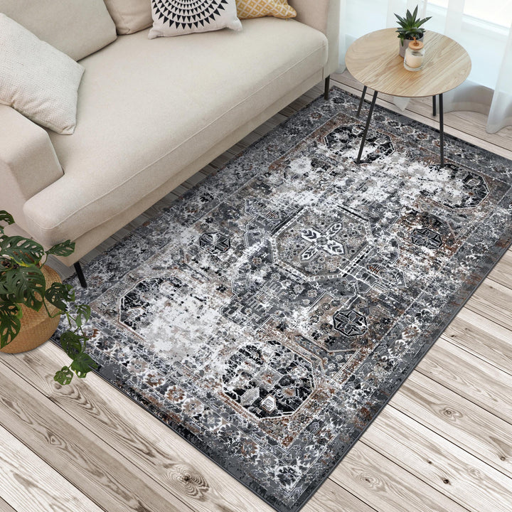 Grey Black Vintage Turkish Rug 5X8 ft