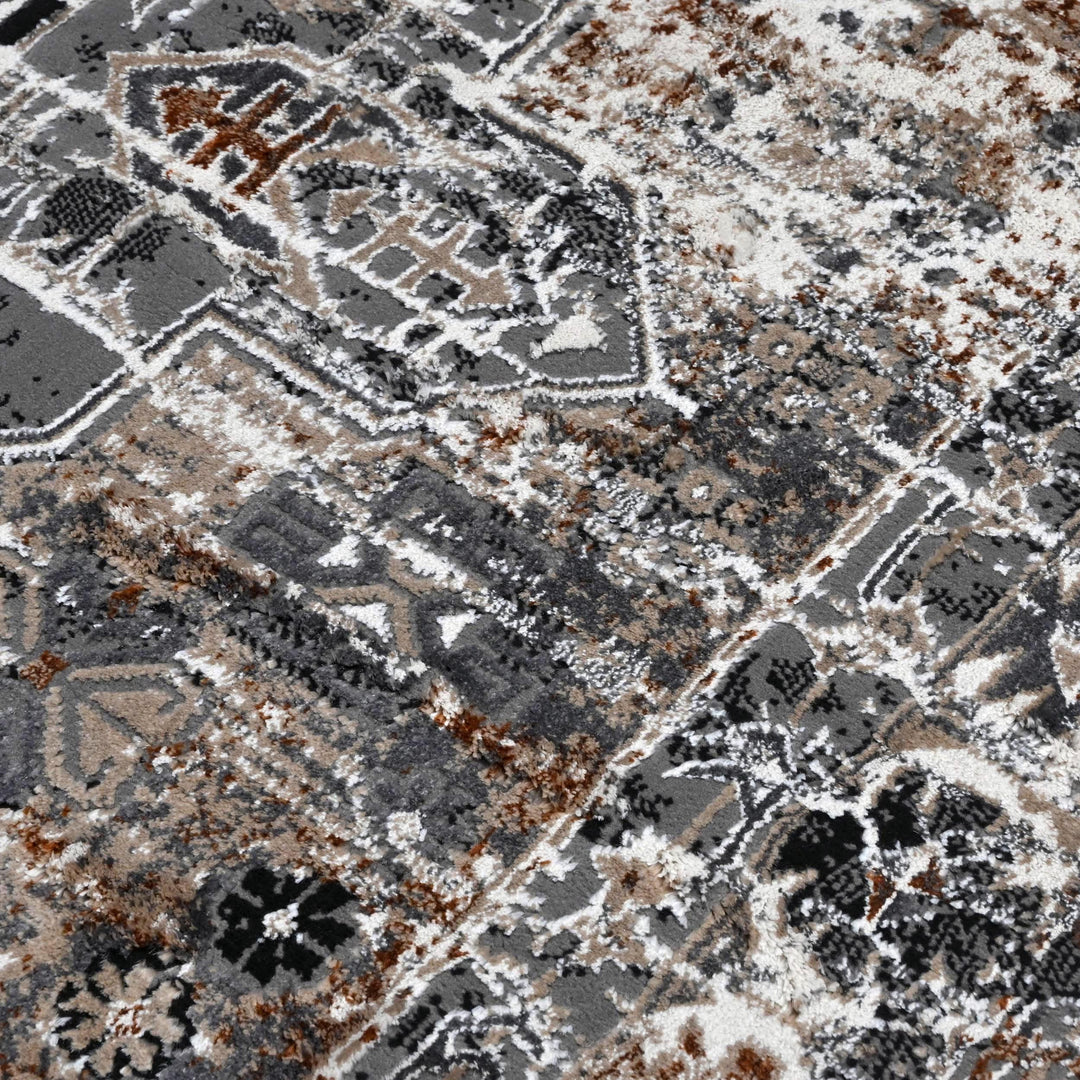 Grey Black Vintage Turkish Rug 5X8 ft