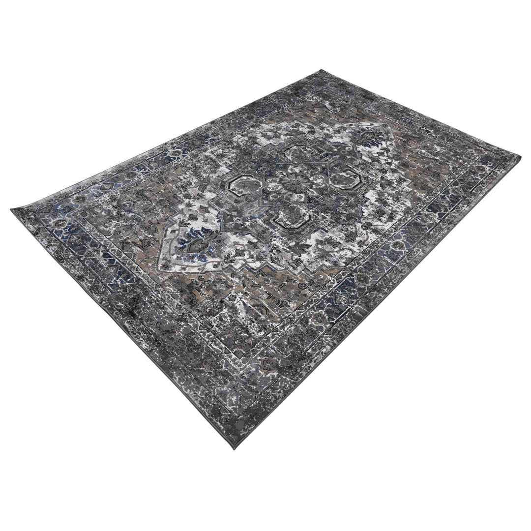 Grey Black Geometric Turkish Rug 5X8 ft