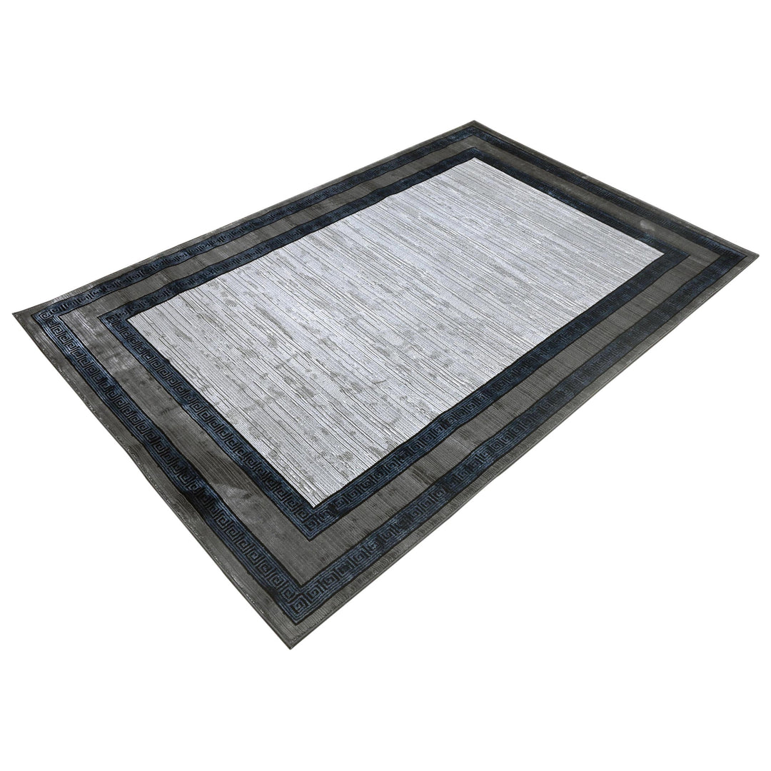 Grey Black Border Turkish Rug 5X8 ft