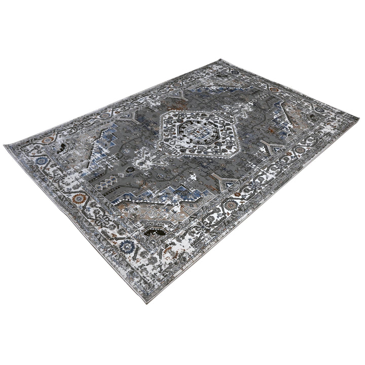 Grey Black GeometricTurkish Rug 5X8 ft