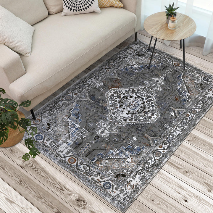 Grey Black GeometricTurkish Rug 5X8 ft
