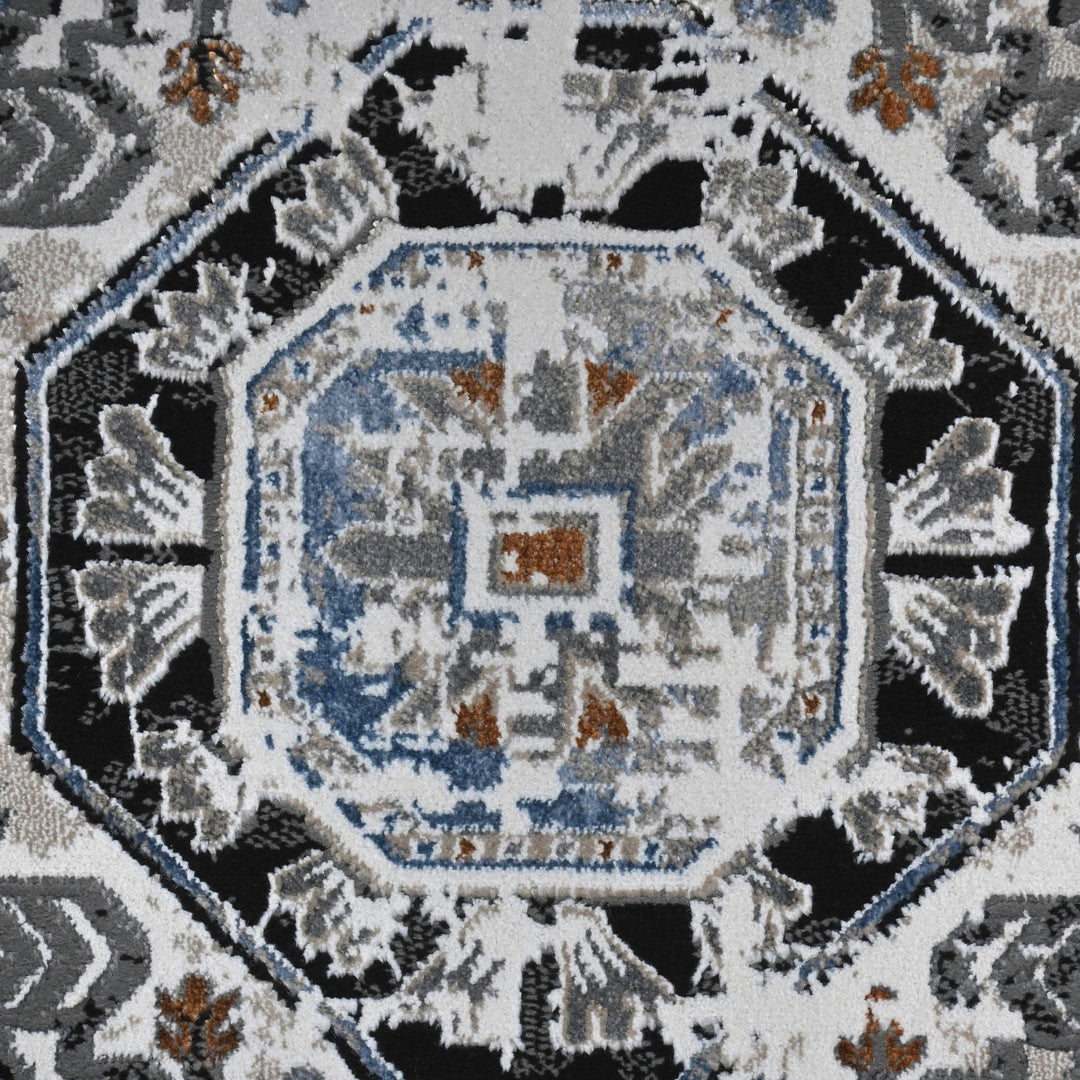 Grey Black GeometricTurkish Rug 5X8 ft