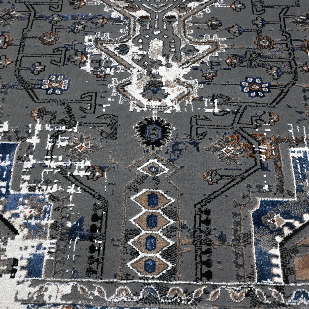 Grey Black GeometricTurkish Rug 5X8 ft