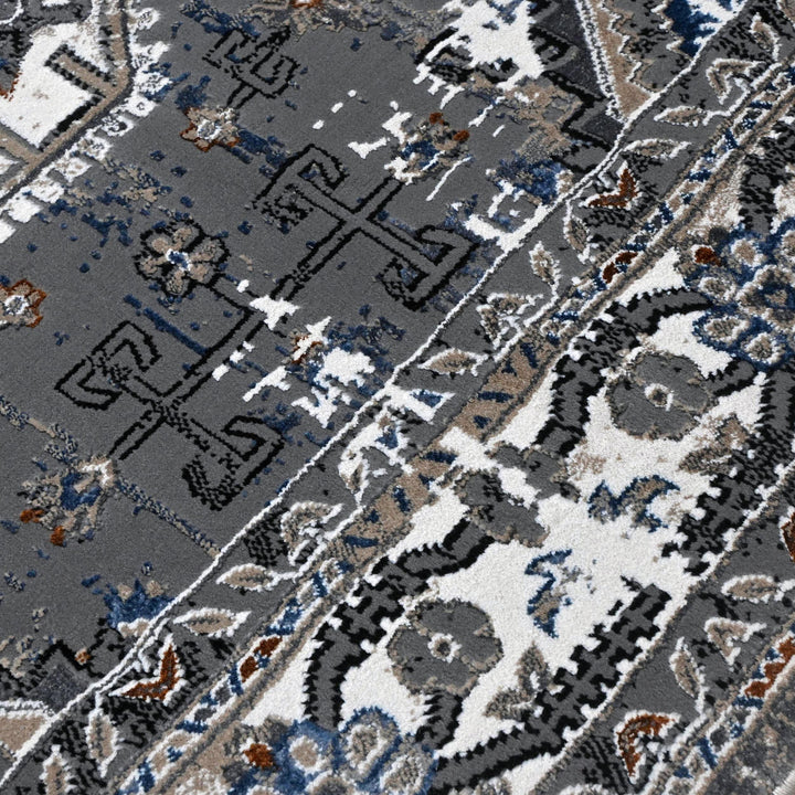 Grey Black GeometricTurkish Rug 5X8 ft