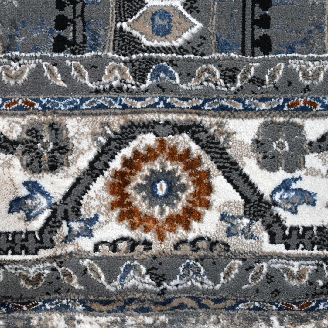 Grey Black GeometricTurkish Rug 5X8 ft