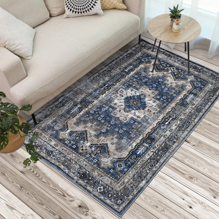 Blue Grey Turkish Rug 5X8 ft