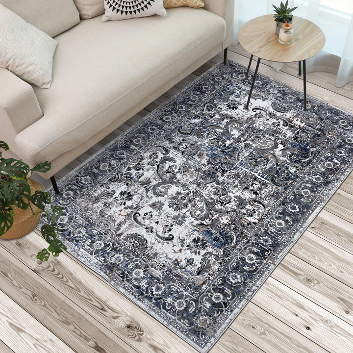 Blue Grey Turkish Rug 5X8 ft