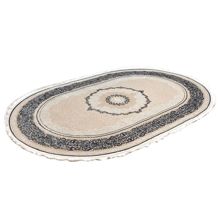 Beige Floral Turkish Oval Rug 5X8 Ft