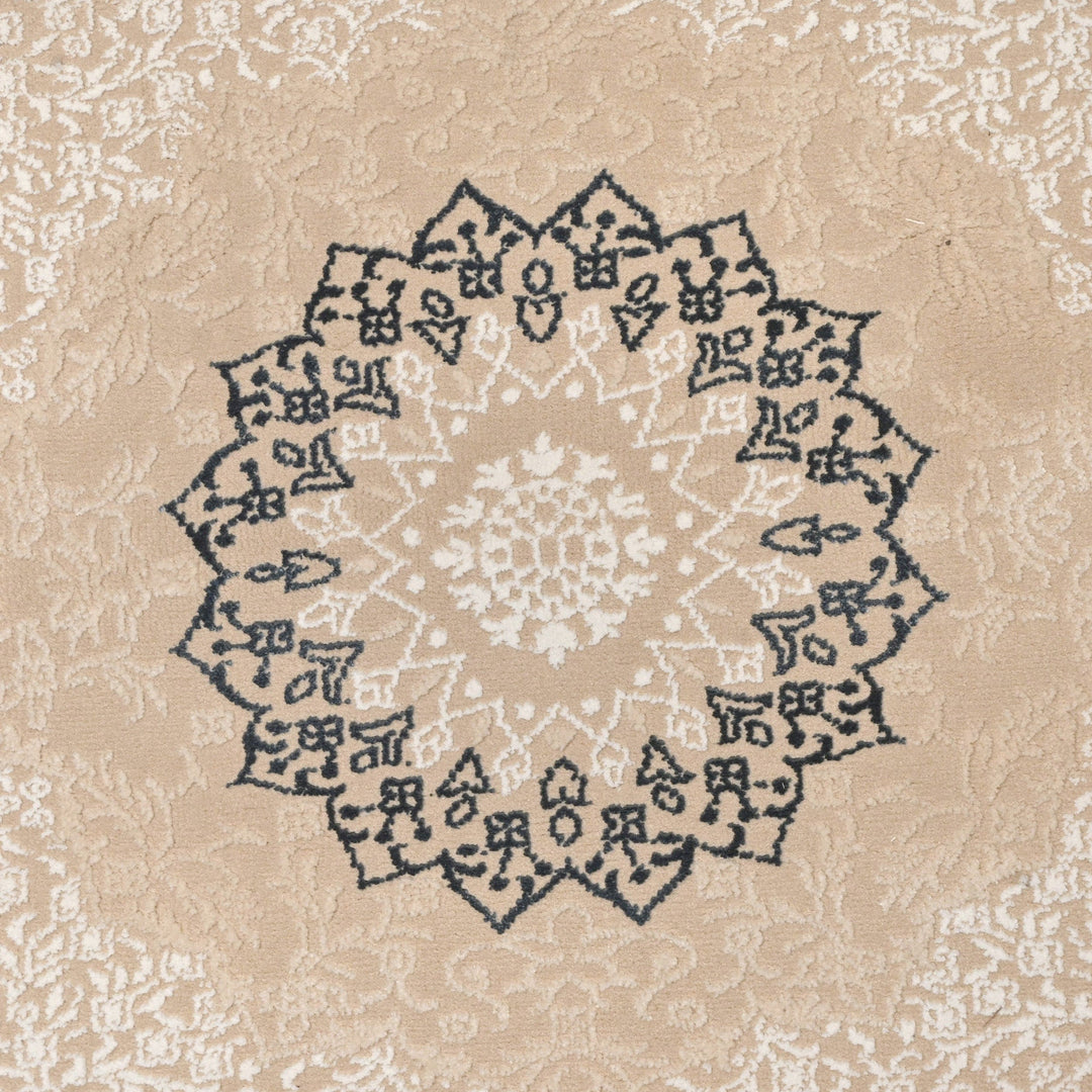 Beige Floral Turkish Oval Rug 5X8 Ft