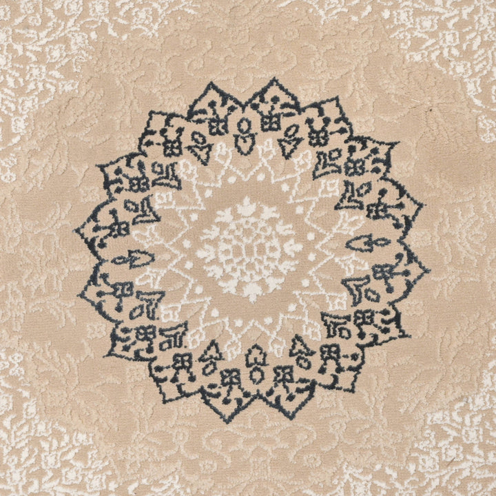 Beige Floral Turkish Oval Rug 5X8 Ft