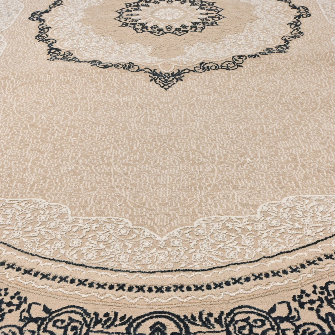 Beige Floral Turkish Oval Rug 5X8 Ft