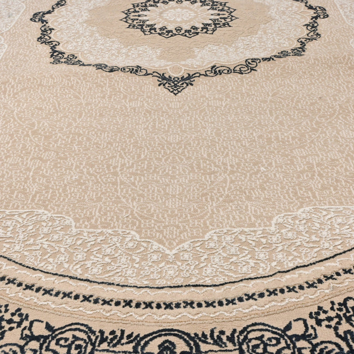 Beige Floral Turkish Oval Rug 5X8 Ft