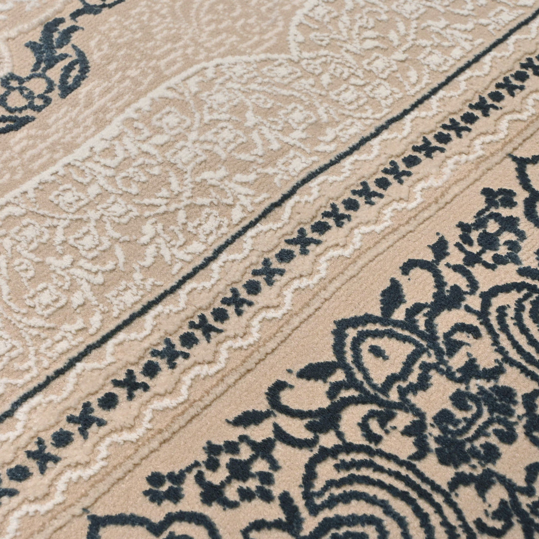 Beige Floral Turkish Oval Rug 5X8 Ft